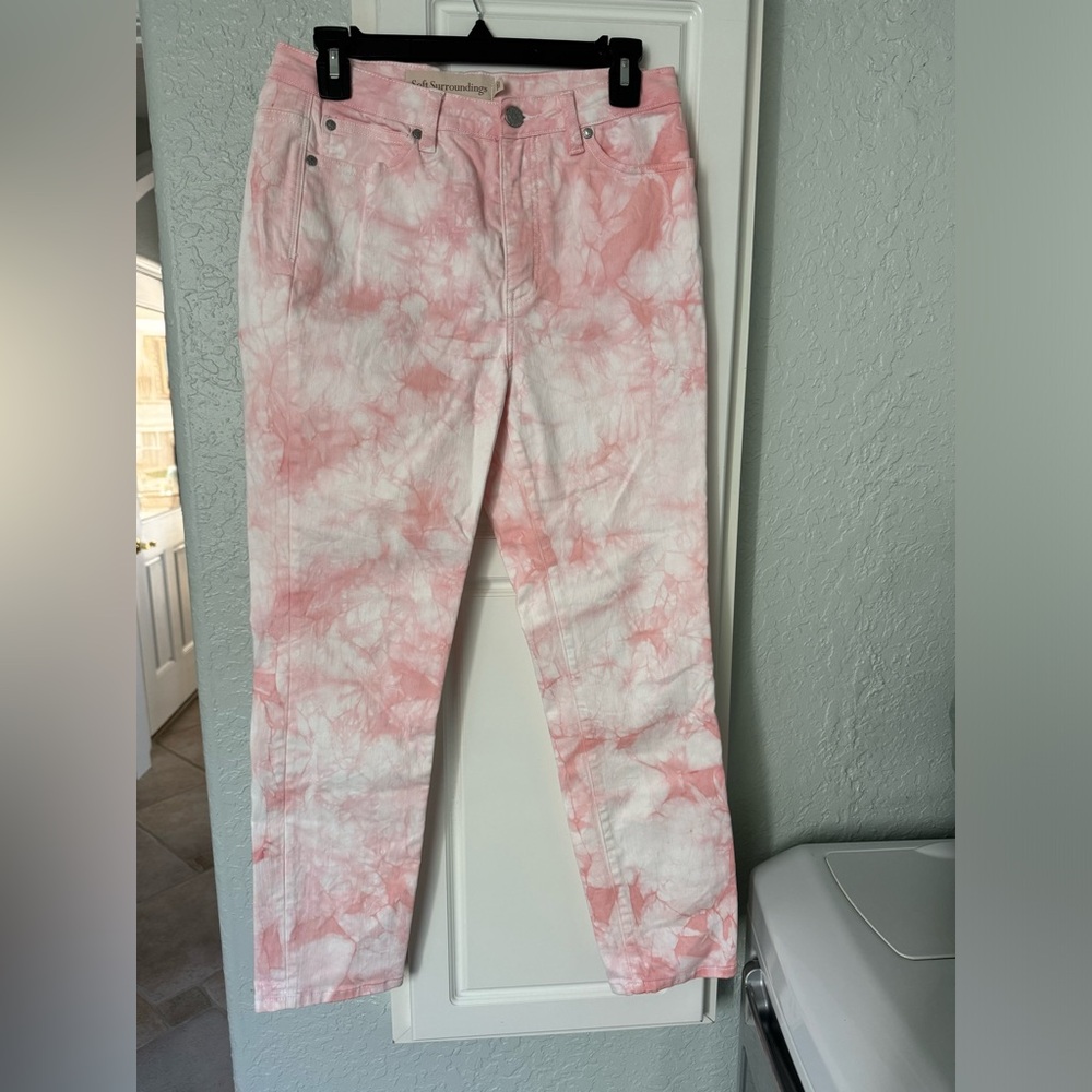 Soft Surroundings ultimate denim pink tie-dye high rise skinny jeans size 6